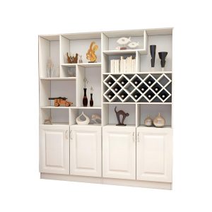 Tủ Rượu Gỗ MDF Kết Hợp Kệ Trang Trí Màu Trắng Hiện Đại - TR15