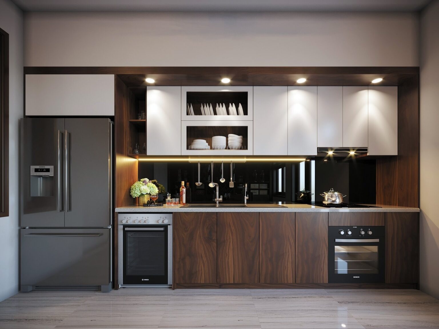 Tủ bếp Plywood veneer gỗ óc chó sơn Inchem CN22 1 Tủ bếp Plywood veneer gỗ óc chó sơn Inchem CN22