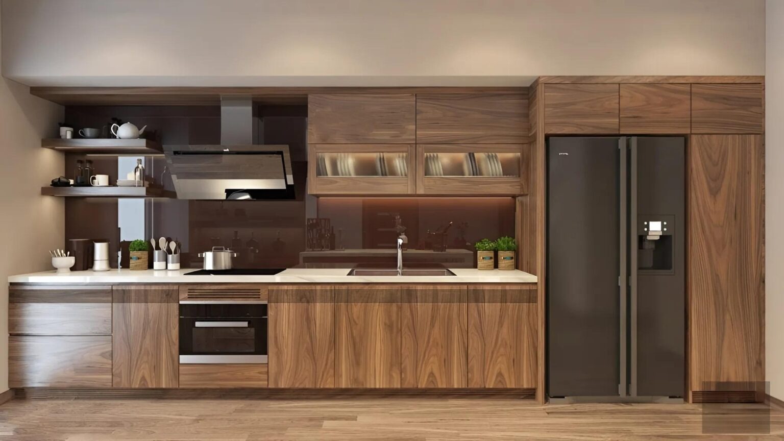 Tủ bếp Plywood veneer gỗ óc chó sơn Inchem CN23 1 Tủ bếp Plywood veneer gỗ óc chó sơn Inchem CN23