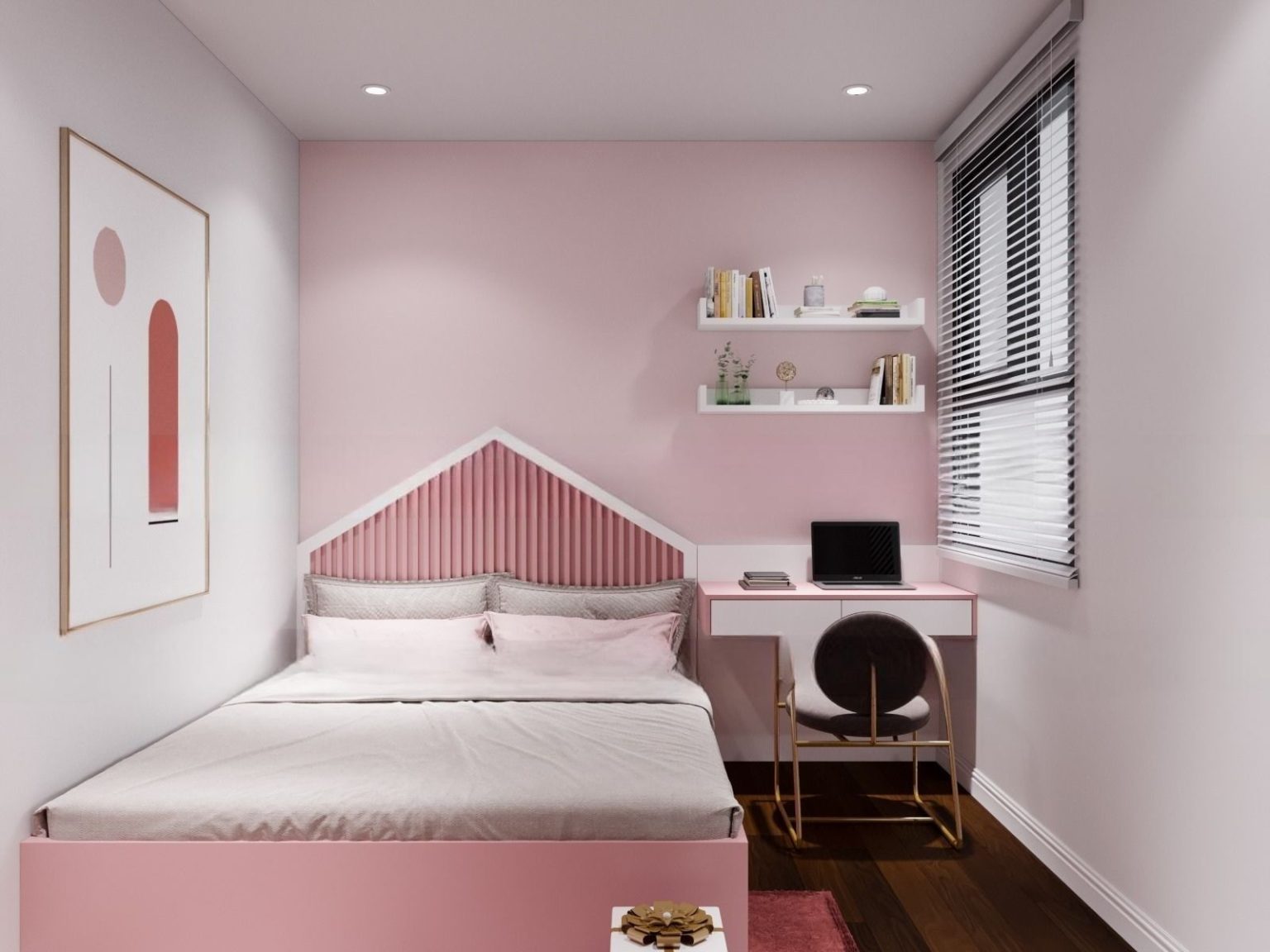 Phòng Ngủ Gỗ Công Nghiệp MDF Màu Hồng Hiện Đại TD01 2 Phòng Ngủ Gỗ Công Nghiệp MDF Màu Hồng Hiện Đại TD01 - Ảnh 2