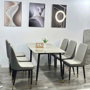 Bàn ghế ăn nhập khẩu Monet mặt đá Ceramic